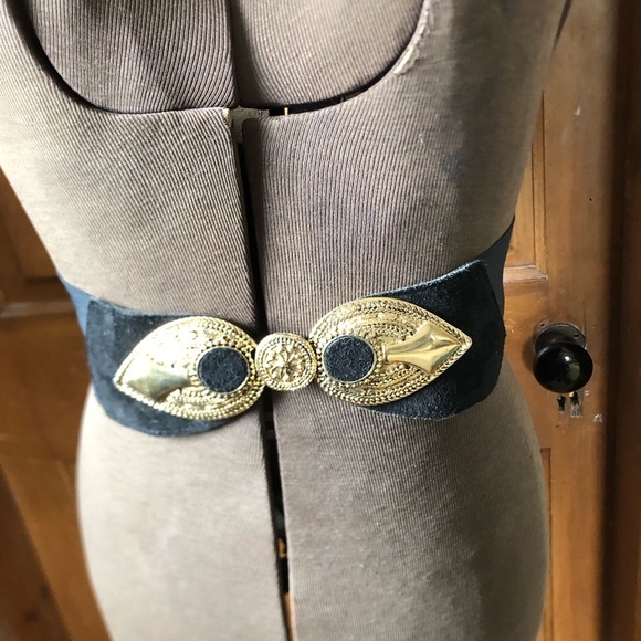 Vtg 1980s Asymmetrical Black Stretchy Waist Belt - Picture 1 of 14